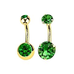 14K GF-2pcs-Green Round CZ-10mm