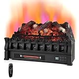 SIMOE 23 Inch Infrared Quartz Electric Fireplace with Logs, 5 Adjustable Flame & Brightness Levels, Built-in Thermostat, Overheat Safety, and 8-Hour Timer, 1500W