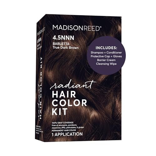 Madison Reed Radiant Hair Color Kit - 4.5NNN Darkest Brown with Warm Tones (Barletta Brown), 100% Gray Hair Coverage Permanent Hair Dye for Resistant Grays | PPD-Free & Ammonia-Free, 1 Pack