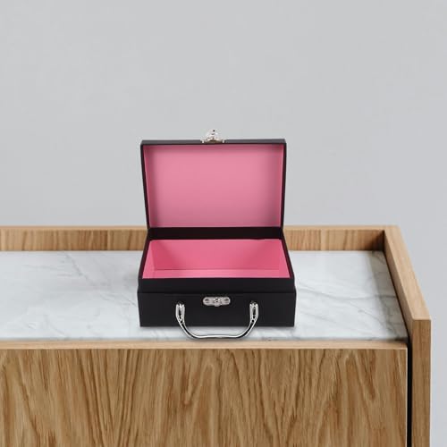 SMASOLO 手提げ付き厚紙収納ボックス シンプルデザイン 軽量変形防止 卓上小物入れ 用ペーパースーツケース ブラック