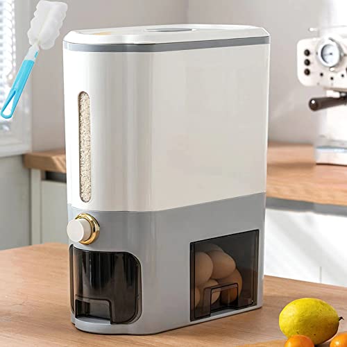 GImLY 11KG rijstmeel opslagcontainer, decimeter met deksel en maatbeker, voor opslag van rijstdroogvoer, huishoudelijke rijstemmer, grijs