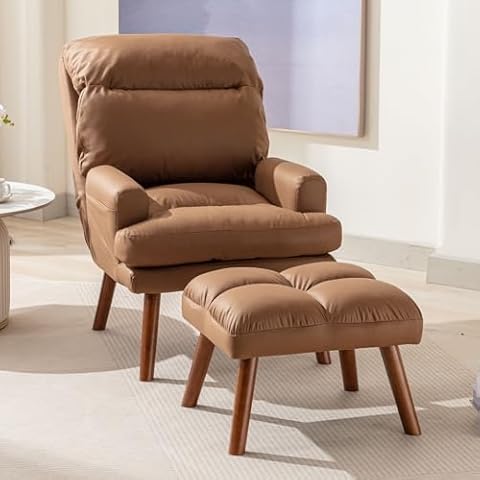 INZOY Velvet Accent Chair with Ottoman Cover
