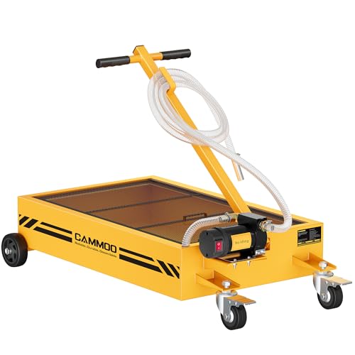 CAMMOO 15 Gal Electric Oil Drain Pan, 110V High-Flow Pump, 9.8 FT Hose, 200 W Motor, 2 Locking Swivel Casters and 2 Directional Wheels Stable, Folding Handle, Heavy-Duty for Trucks, RVs, SUVs, Yellow