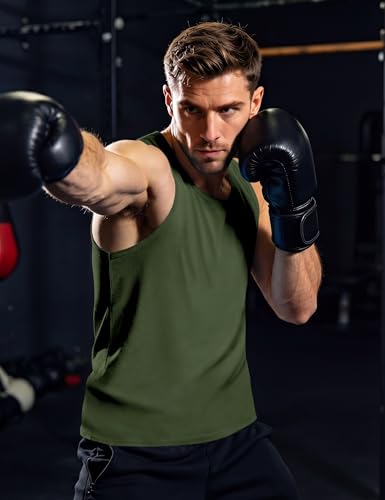 TACVASEN Tank Top Herren Achselshirts Ärmelloses Tanktop UPF 50+ Baumwolle Funktionsshirt Muskelshirt Army Grün 2XL 2