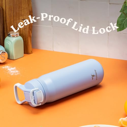 Image of REDUCE 24 oz Hydrate Pro Stainless Steel Insulated Water Bottle - Flip Top Leak-Proof Lid, Dishwasher Safe, BPA-Free, Dual Wall Vacuum, Keeps Drinks Cold for 48 Hrs, Cup Holder Friendly - Glacier