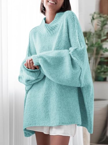 Image of Saodimallsu Womens Oversized Sweaters Mock Neck Batwing Long Sleeve 2026 Fall Trendy Ribbed Knit Casual Tunic Sweater