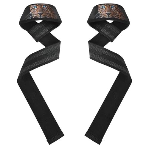 Nander Blue Eyed Brown Leopard Wrist Straps for Weightlifting,Lifting Straps with Neoprene Cushioned Wrist Padded and Anti-Skid Silicone for Strength Training,Bodybuilding,Deadlifting