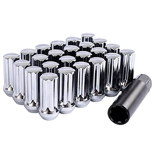 🔥 DCVAMOUS Chrome Spline M14x1.5 Lug Nuts Compatible with Chevy-GMC 6 Lug Aftermarket Rims - 14mmx1.5 Wheel Lugnuts 2" Tall Cone Seat for Sierra Silverado 1500 Suburban Yukon Tahoe Escalade - Set of 24
