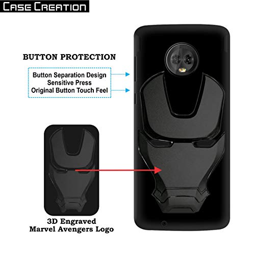 Image of COVERLY Official 3D Touch Feel Trending Real Hero Avenger Logo Mask Soft Rugged Grip Iron Man Super Power Cartoon Movie Silicone Matte Strong Back Cover for Motorola Moto G6 - Black