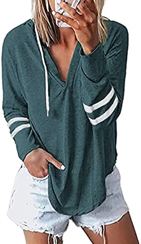 Image of Womens Long Sleeve V Neck Hoodie Sweatshirts Lightweight Pullover Tops