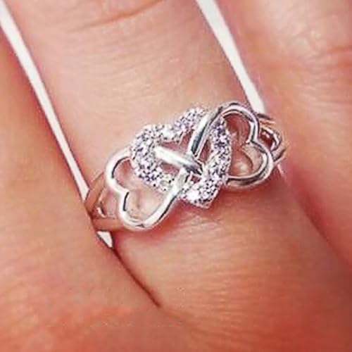 Romantic Lady Wedding Band Heart Love Rings with Shiny Cubic Zirconia Delicate Jewelry3