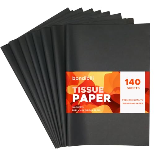 bondibili 140 Sheets Black Tissue Paper for Gift Bags 20 x 14 inch Acid Free Black Wrapping Tissue Paper Bulk for Gift Package Storage Christmas Wedding Birthday Mothers Day Party Decor Art Craft