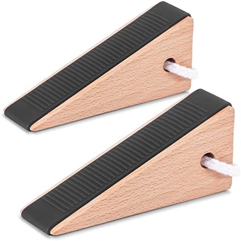 Door Wedge Stopper for Bottom of Door, Large Tall Wooden Door Wedge, Door Stop Wedge, Wood Door Stopper Wedge, Fitting for Door Gap Under 2 Inches, 2 Pack Black.