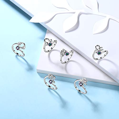 Adjustable Zodiac Sign Ring 925 Sterling Silver Fine Jewelry Gifts Rainbow Mystic Topaz Zirconia 12 Constellation Ring Astrology Cute Scorpio Ring Celestial Zodiac Jewelry Birthday for Women Girls4