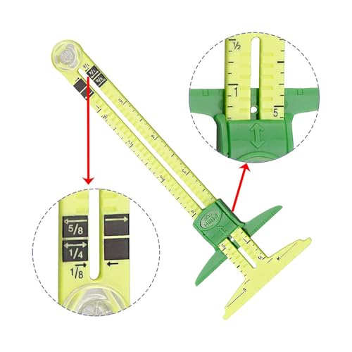 Image of 5-In-1 Sliding Sewing Gauge And Hem Ruler, Green | Plastic T-Shaped Ruler Adjustable From 0 To 5 Inches For Seam Allowance, Button Holes, Hem Marking, Quilting And DIY Crafts