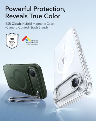 Image of ESR for iPhone Air Case with Stash Stand, Camera Control Cover Compatible with MagSafe, Military-Grade Drop Protection Magnetic Phone Case for iPhone 17 Air, Scratch-Resistant Back Cover,Frosted Green