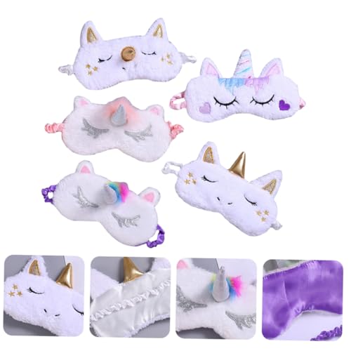KOCKSHION 5個 わいいユニコーンデザインアイマスク やわらかいプラッシュ素材で快適 洗える通気性良好 伸縮バンド付き 旅行 睡眠 リラックス