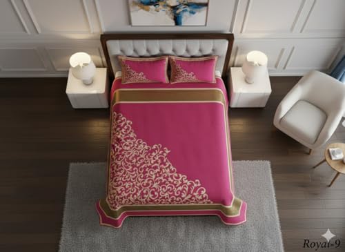 Image of Fresh from Loom King Size Bedsheet Bedsheet Set with 2 Pillow Covers, Abstract Pattern on Chenille 500 TC Fabric, Elegant Bedroom Decor, Comfortable Bed Co 90x100 Inches | Trangle Pink | Chenille