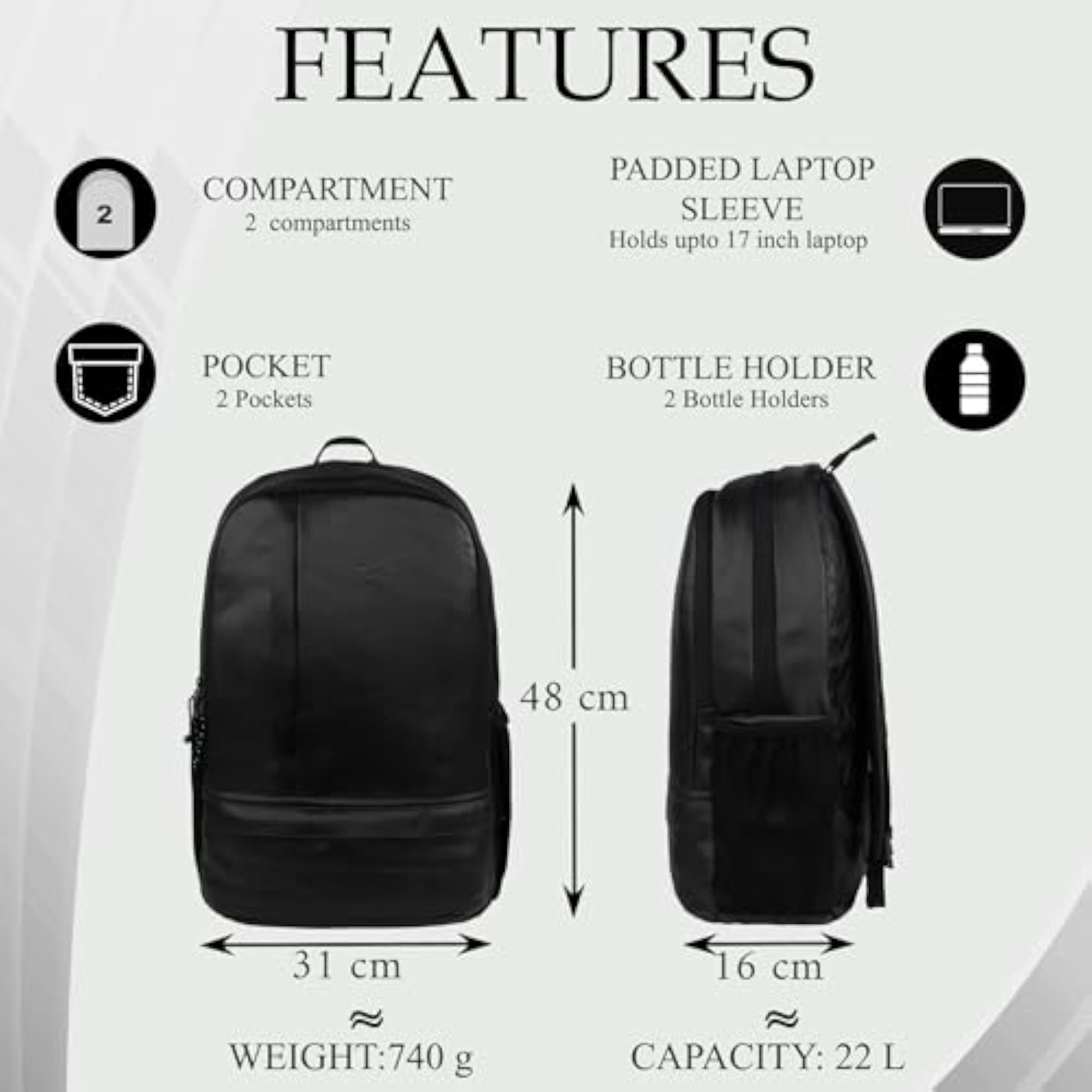 Burner Black 22L Medium Laptop Backpack, Lightweight