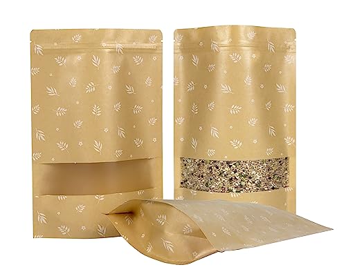 100PCS Stand Up Pouches with Window, Kraft Ziplock Pouch bags, 7