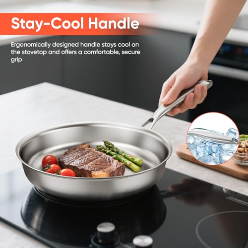 BugyKido Stainless Steel Frying Pan with Lid, 28cm Saute Pan, Premium 3-Ply Stainless Steel, Coating-Free and PFOA-Free, Suitable for All Stovetops, Dishwasher and Oven - Image 5