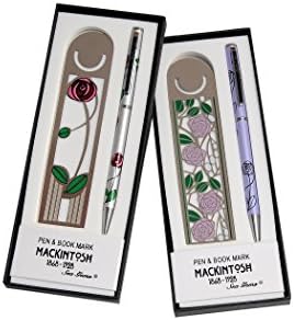 Sea Gems presented by Celtic Glass Designs Pen and Bookmark Anniversary Twin Set in a Mackintosh Red Rose and Lavender Rose Leaf Design
