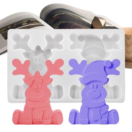 Moldes de silicona de Navidad, moldes de reno sentado, moldes de fondant de Navidad, para bricolaje, jabón, azúcar, fondant, hornear, fiesta de invierno, manualidades, llavero, de
