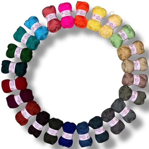 Image of NTGS Multicolor Yarn Pack of 24 Wool Balls (1 Ball / 20 Grams), 480 Grams (aprox) Assorted Bright & Pastel Shades, 100% Acrylic, Ideal for DIY, Knitting & Crocheting Projects.