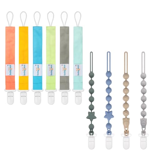 Image of babygoal Pacifier Clips 10 Pack, 6pcs Cloth Pacifier Holder Clips+4pcs Silicone Pacifier Clips for Baby Boys and Girls, Baby Gift