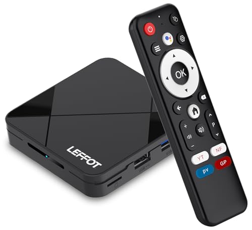 LEFFOT Android 14 TV Box, 2GB RAM + 16GB ROM, 4K Ultra HD Home Streaming Device for TV, 4K@60Hz Video Output, Support Voice Remote, WiFi 6, BT 5.4, HDR10, 3D, 100M Ethernet, RK3518 Quad-Core A53 CPU