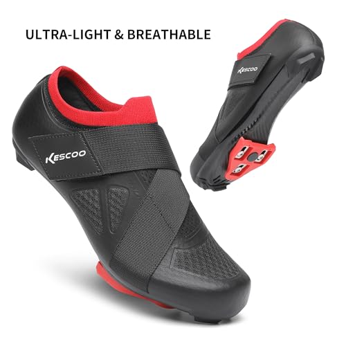 Image of KESCOO Unisex Cycling Shoes Compatible with Peloton Bike & SPD Indoor Outdoor Road Bike Cycling Shoe for Men Women, 1 Hook and Loop Strap, with Delta Cleats