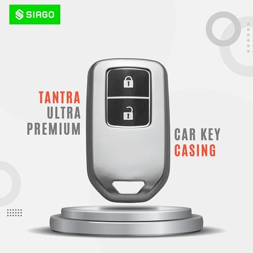 Image of SIAGO Premium TPU Car Key Cover and Metal Keychain Compatible with Honda BRV | WRV | CRV | Jazz | City 2 Button Smart Key (Grey)