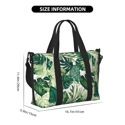 Tropical Leaves Travel Duffel Bags for Women Men, Sports Training Gym Bag Dance Bag with Adjustable Shoulder Strap Green Leaf Weekender Overnight Bag3