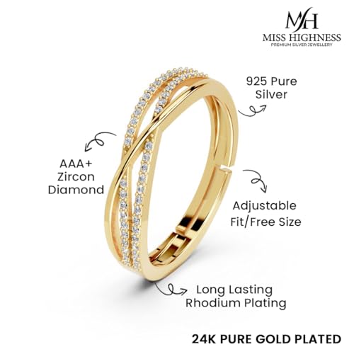 Image of Miss Highness 925 Sterling Pure Silver Ring for Women, Infinity Rings, Adjustable Size, Daily Wear Silver Jewellery, with Certificate of Authenticity, Birthday, Anniversary, Gift for Wife & Girlfriend