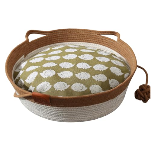 Jingshihaisu 猫用ベッド ペットベッド ネコベッド 猫 かご ベッド 夏 寝床 手編み 猫の巣かご カゴ バスケット 休憩所 ペット寝具 猫寝床 オールシーズン インテリア 綿ロープ 編み込み 猫爪とぎ ペットベッドマット ペットハウス 小型犬