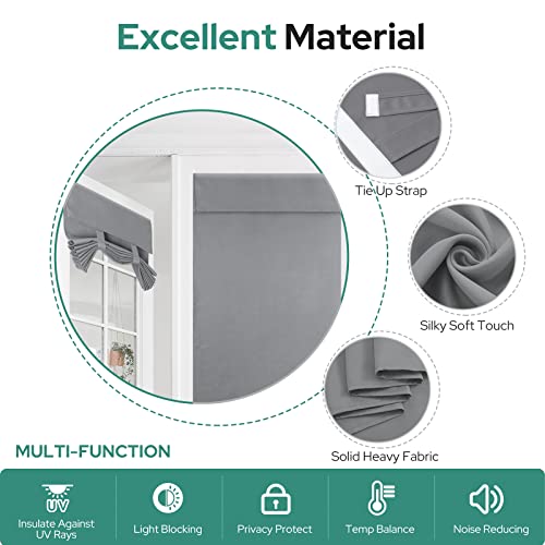 Homeideas French Door Curtains Blackout Door Window Curtains, Privacy Front Door Curtains For Glass Door, Thermal Insulated Tie Up Shades Window Covering, Light Grey, 26 X 40, 1 Panel #TOP4