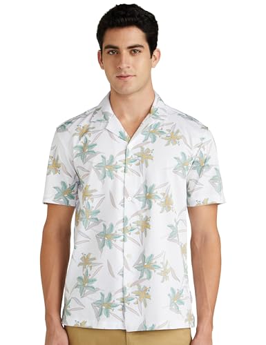 Image of Van Heusen Men's Cotton Slim Fit Print Half Sleeves Casual Resort Collar Shirt