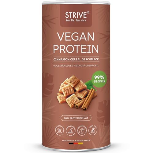 STRIVE Vegan Protein | Cinnamon Cereal | 24g Protein pro Portion, laborgeprüfte Qualität, 95% BIO Zutaten | Vollständiges Aminosäureprofil aus fünf Premium Protein Quellen, 600g Eiweiß Pulver
