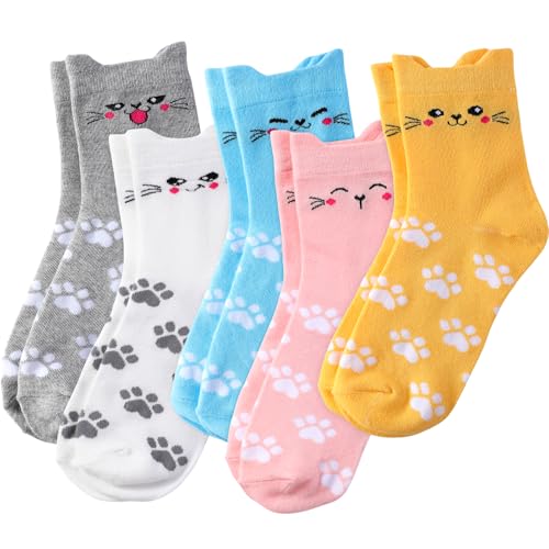 Fullogo 5 Pairs Womens Animal Funny Socks, Cat Socks for Women Size 4-7 Cat Sock Birthday Gifts for Women, Ladies Gifts for Women Birthday Unique Girlfriend Gift for Teenage Girls Gift for Mum