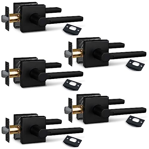Image of NEWBANG (5Pack) Hall /Closet Lever Handle Lock in Aged Matt Black- Door Lock Handle in Matt Black for Passage Door,HD1601-DB-PS-5P