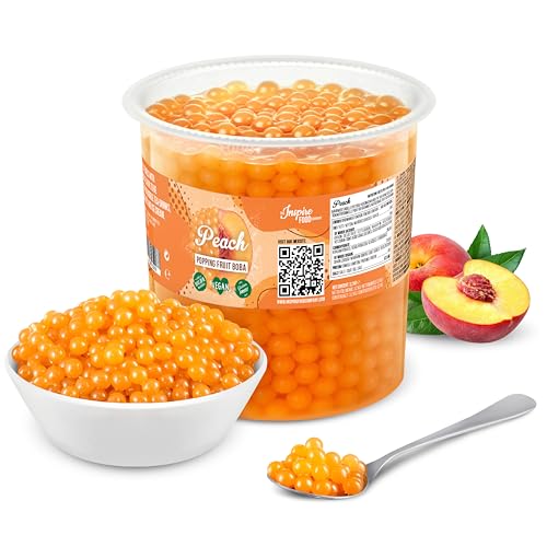 INSPIRE FOOD Bubble Tea Perlen Pfirsich für Bubble Tea | Popping boba Perlen, Tapioka Fruchtperlen und Boba Perlen - 100% vegan und glutenfrei, ohne künstliche Farbstoff, 3.2KG