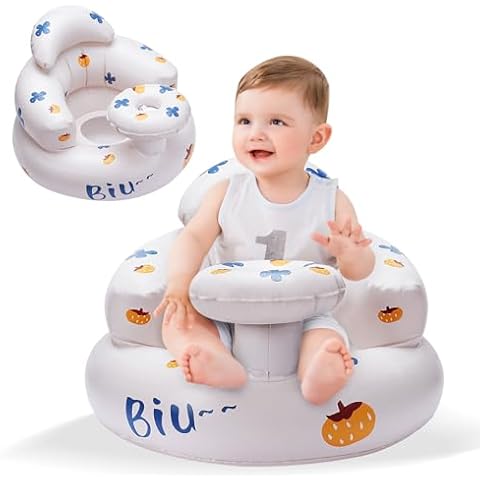 LINGSFIRE Inflatable Baby Seat for Babies 3 Months & Up, Inflatable Baby Chair for Baby Sitting Up, Blow Up Baby Seat with Built-in Air Pump, Sit Me Up Floor Seat for Baby for Home or Travel Cover