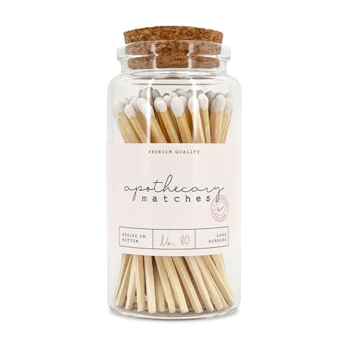 Apothecary Wooden Matches in a Jar with Striker | Decorative Matches for Candles | Long Matches for Candles in Apothecary Glass Jar | Approx. 80 Safety Matches for Home Decor & Bathroom (1 Jar)