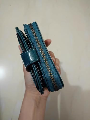 Small Vintage Genuine Leather Wallet for Women Bifold Zip Coin Pocket Goth Style Mini Purse Red (Blue)3