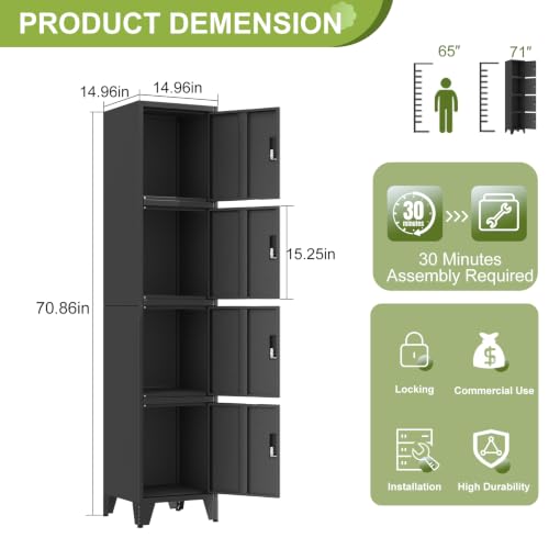 Image of 4 Tier Metal Storage Locker, 70.86 inch Narrow Vertical Steel File Cabinet