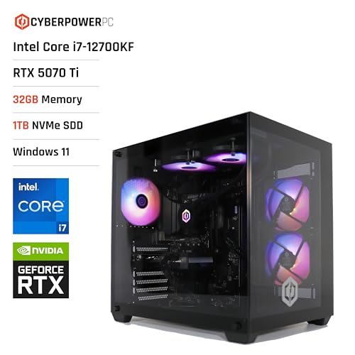CyberPowerPC Luxe Gaming PC - Intel Core i7-12700KF, Nvidia RTX 5070 Ti 16GB, 32GB RAM, 1TB NVMe SSD, 750W 80+ PSU, Wi-Fi, Liquid Cooling, Windows 11, Ark RGB