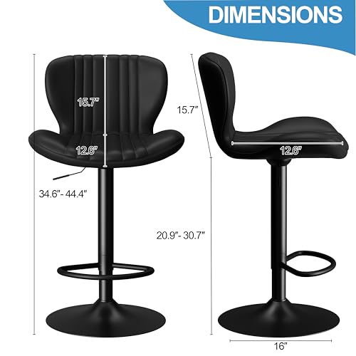 Image of Shintenchi Bar Stools Set of 4 Modern Swivel Bar Chairs, Counter Height Faux Leather Metal Barstools, Upholstered Island Chairs with Back and Footrest, Black