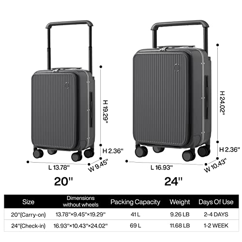 mixi Luggage Suitcases with Spinner Wheels 24'' Travel Luggage with Front Laptop Pocket, Wide Handle PC Hardshell Suitcase with TSA Lock & Cover, Checked Luggage(Rock Grey) by mixi - Used condition - Image 6