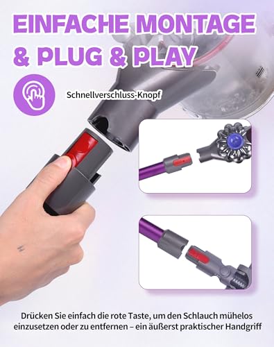 Verlängerungsrohr für Dyson V7 V8 V10 V11 V15 – Ersatz-Rohr aus Aluminium, Schnellverschluss, Robust & Leise, 72.5 cm, Lila