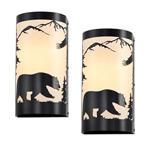 Wall Sconce LightBear Metal Cream Parchment Farmhouse Wall Sconces Set of TwoRustic Black Matte Hallway Sconces Wall LightingVintage Wall Mount LampWall Lights for Living RoomBedroom